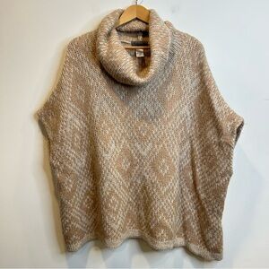 Elsamanda Mohair Alpaca Wool Blend Knit Turtleneck Poncho Sweater Beige